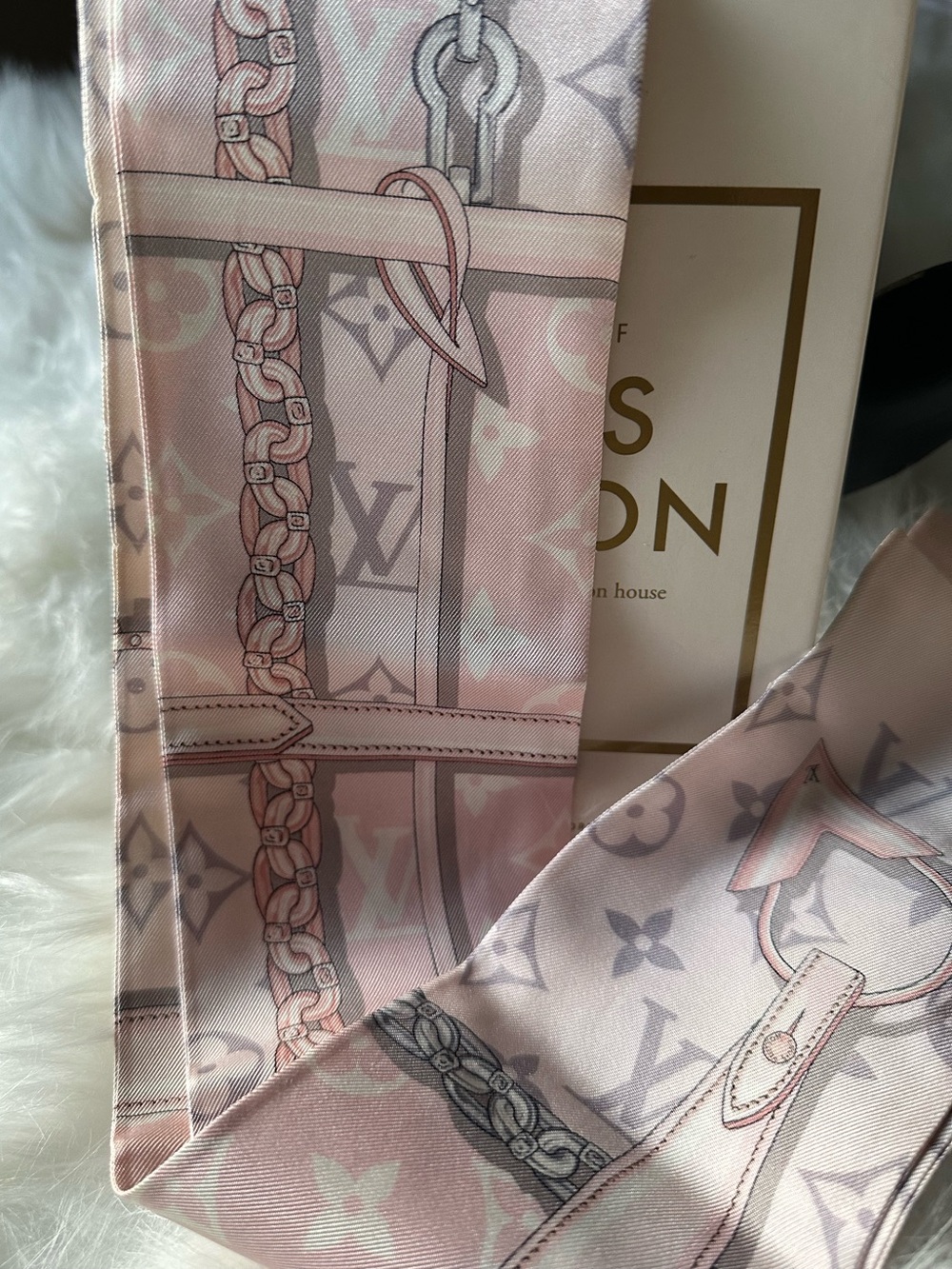 Louis Vuitton Monogram Blush Pink Silk Bandeau Scarf Authentic